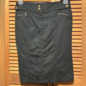 Vintage Express Charcoal Wool Blend Pencil Skirt with Gold Accents